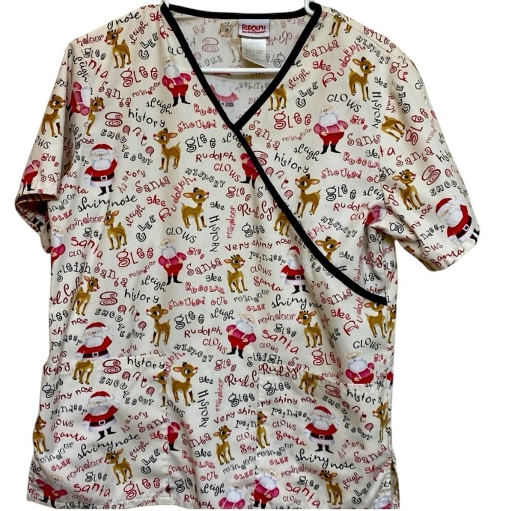 Rudolph the Red Nosed Reindeer Christmas Scrub Top Small